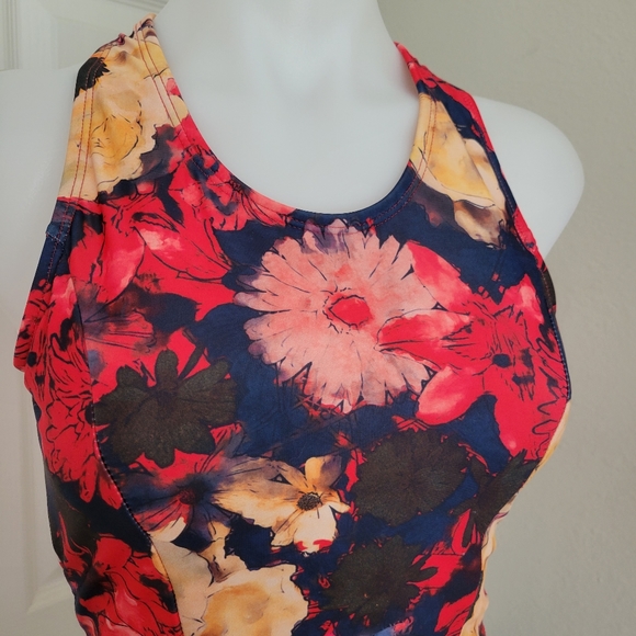 Lime Ricki Watercolor Crossback Tankini Top S NWT Red Floral X Gingham - Picture 3 of 13